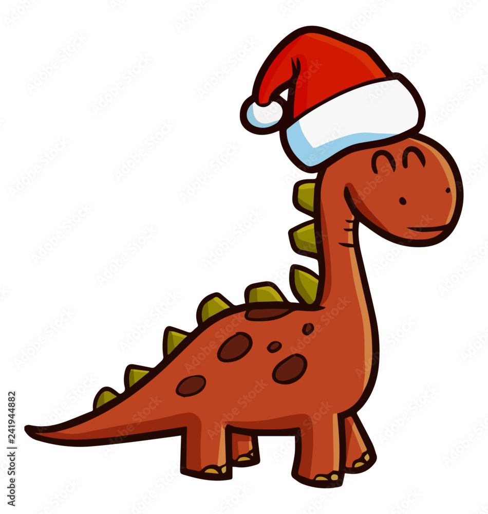 Cute and funny small dinosaurs smiling and wearing Santa's hat for christmas - vector Cute and funny small dinosaurs smiling and wearing Santa's hat for christmas - vector