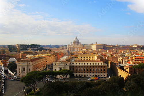 Rome, Italy - December 30, 2018: Panorama of Rome and view at St. Peter's Basilica (Vatican) from Angel Castle (Castel Sant'Angelo).