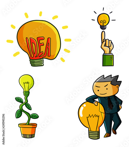 Funny and cute idea lamp set for creativity or business - vector