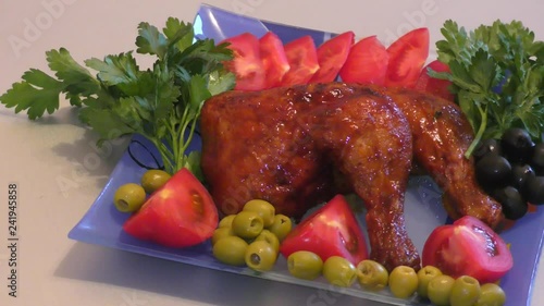 Fried chicken legs with fresh Greens for lunch