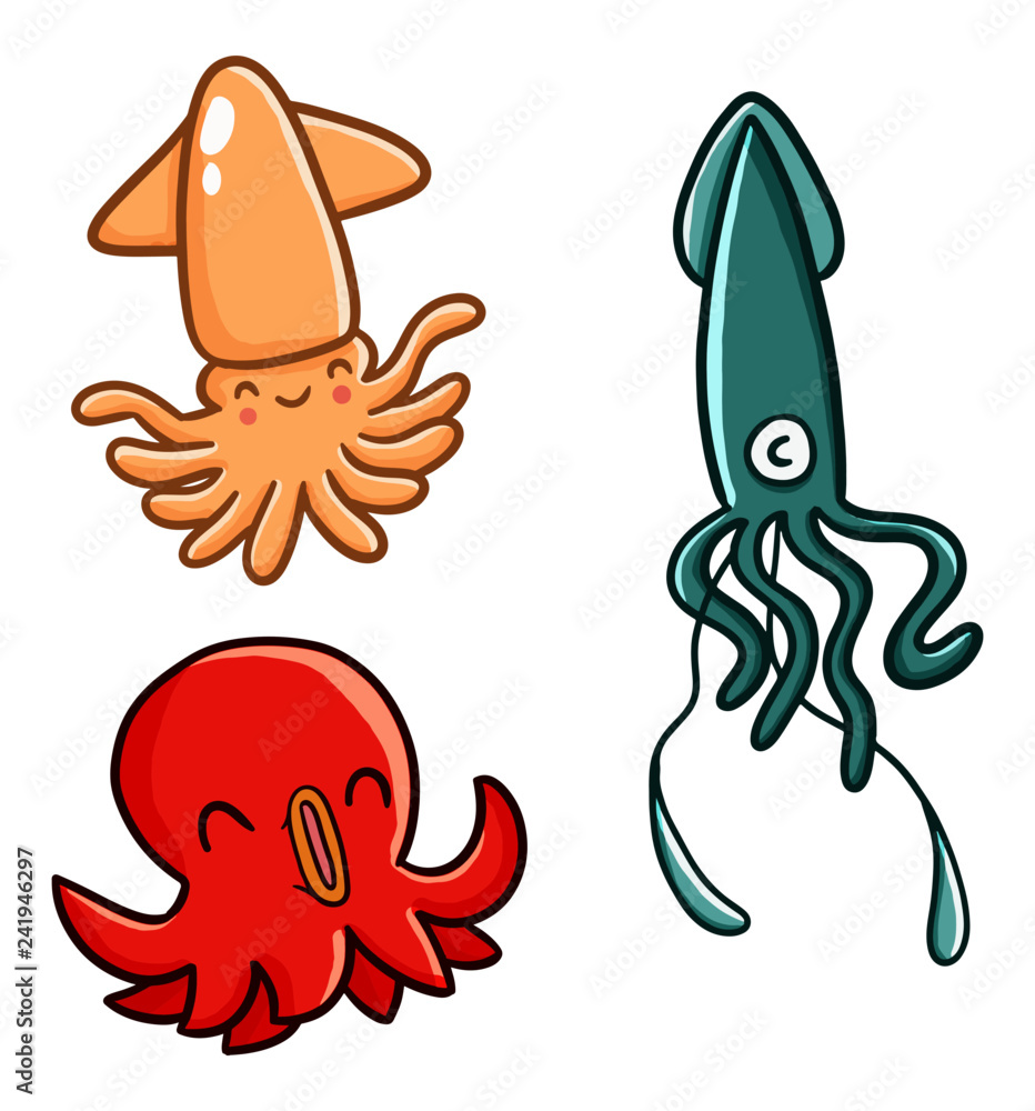 Funny and cute squid smiling set - vector. Stock Vector | Adobe Stock Funny and cute squid smiling set - vector. Stock Vector | Adobe Stock