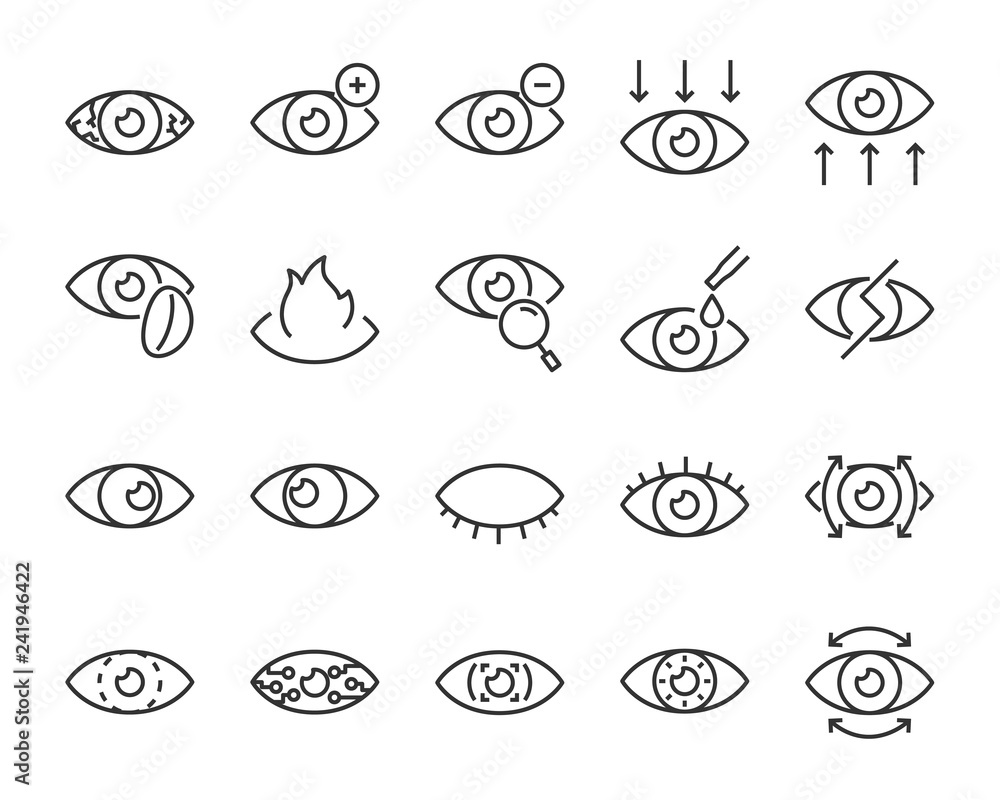 set of eye icons, such as eyedropper, sensitive, blind, eyeball, eyeproblem, lens set of eye icons, such as eyedropper, sensitive, blind, eyeball, eyeproblem, lens