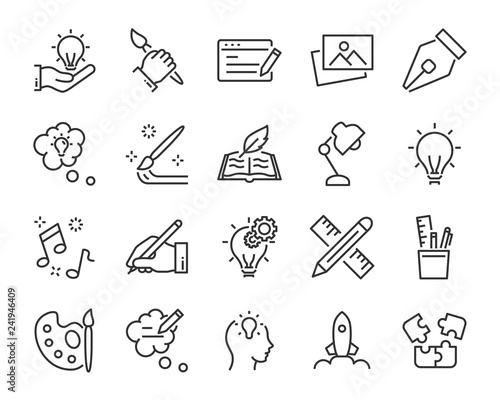 set of creative icons , such as thinking, drawing, work, education
