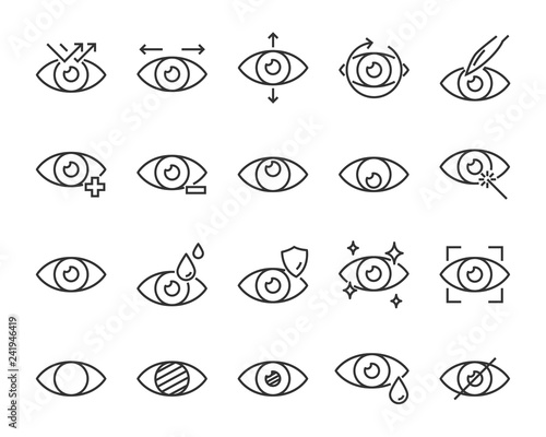 set of eye icons, such as eyedropper, sensitive, blind, eyeball, eyeproblem, lens