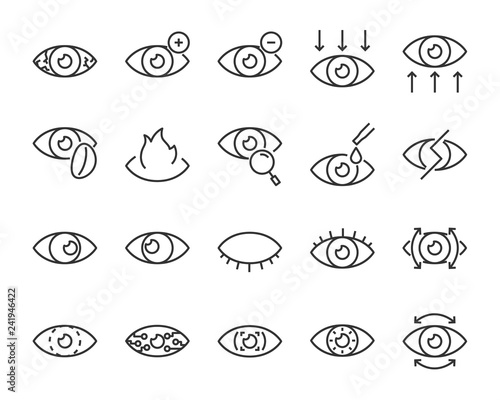 set of eye icons, such as eyedropper, sensitive, blind, eyeball, eyeproblem, lens