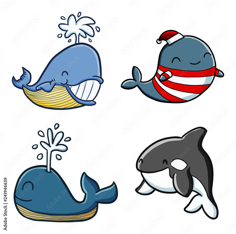 Obraz premium Funny and cute whale smiling set - vector.