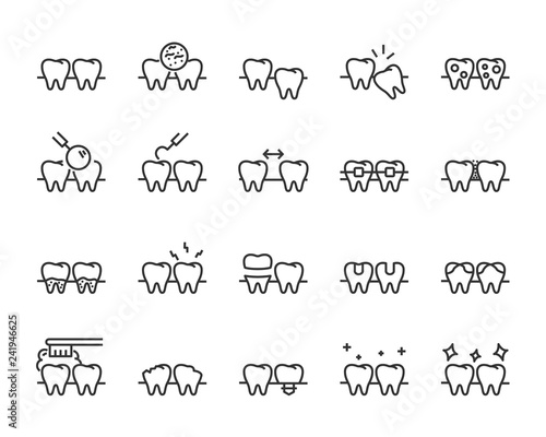 set of teeth icons, such as, dental, toothache, oral, clean