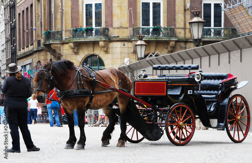 Traditional horse-drawn carriage in Amsterdam, the Netherlands