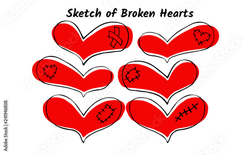 Vector set of hand drawn red hearts