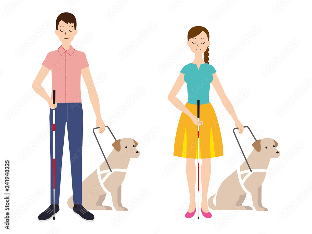 視覚障害者の男女と盲導犬 Stock Illustration Adobe Stock