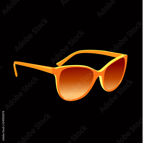 Realistic Orange sunglasses on black background. Vector graphic