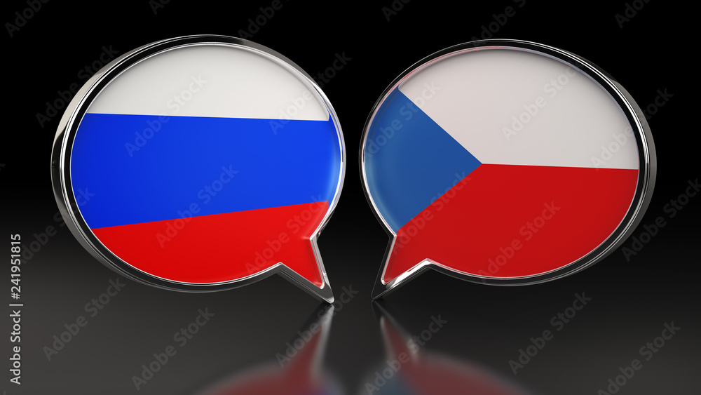 Russia and Czech Republic flags with Speech Bubbles. 3D illustration Russia and Czech Republic flags with Speech Bubbles. 3D illustration