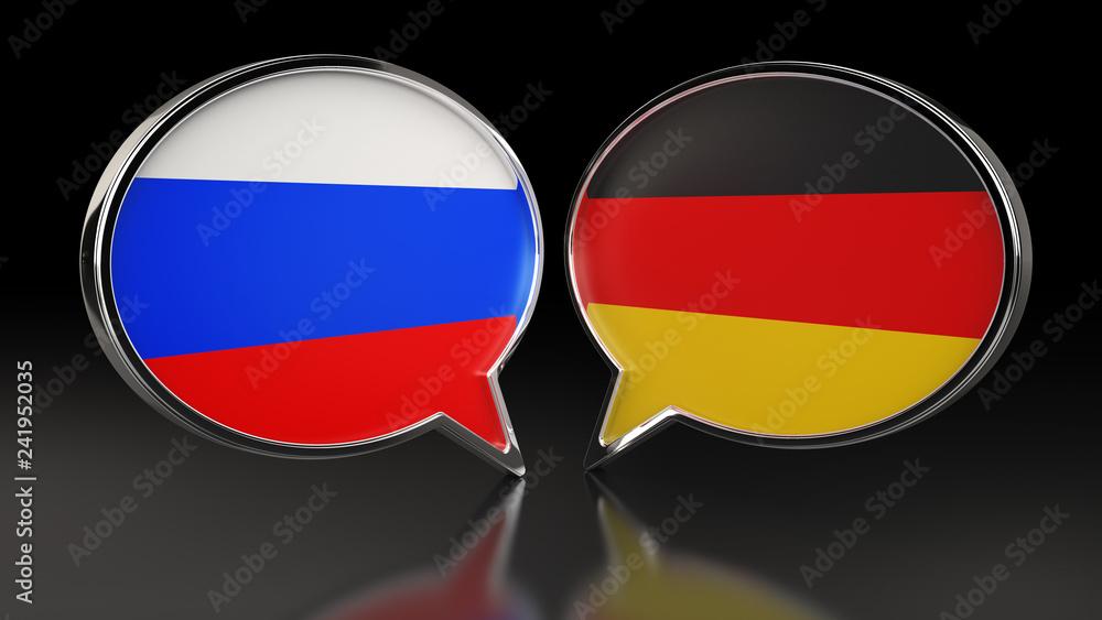 Russia and Germany flags with Speech Bubbles. 3D illustration Russia and Germany flags with Speech Bubbles. 3D illustration