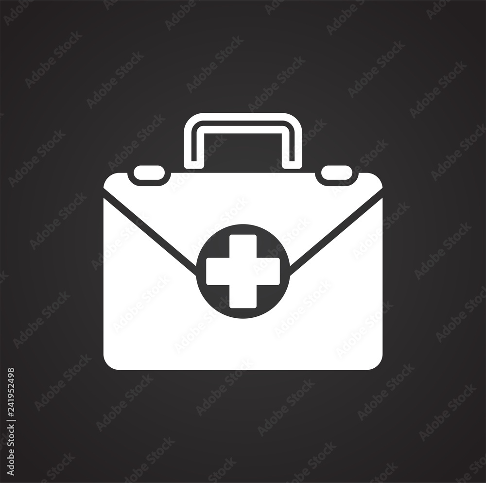 First aid kit icon on black background for graphic and web design, Modern simple vector sign. Internet concept. Trendy symbol for website design web button or mobile app First aid kit icon on black background for graphic and web design, Modern simple vector sign. Internet concept. Trendy symbol for website design web button or mobile app