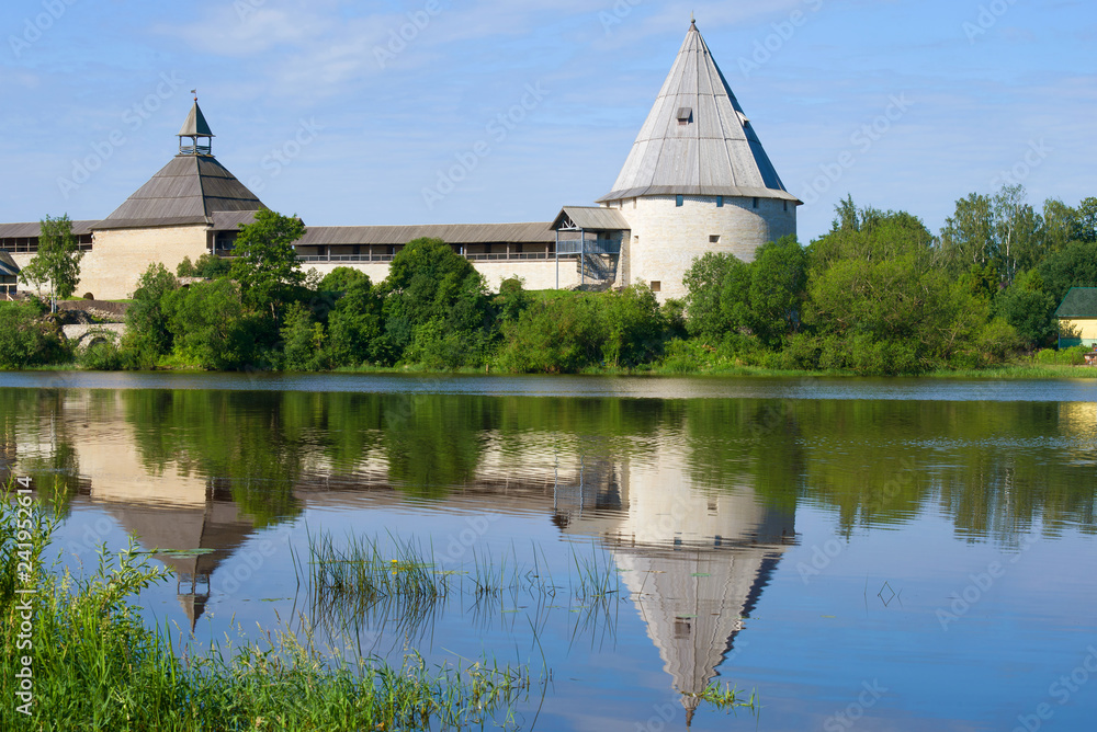View of the towers of the Old Ladoga fortress on a sunny July day. Russia