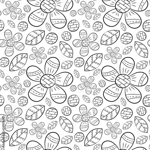 Vector seamless pattern of flat flowers lily of the valley flowers in Scandinavian style hand drawn on a white background. Used for banners  presentations  backgrounds  wrapping paper  wallpaper.