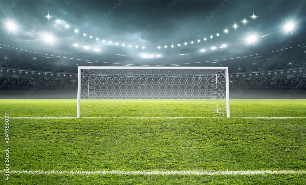 Naklejka premium The imaginary soccer stadium and goalpost, 3d rendering