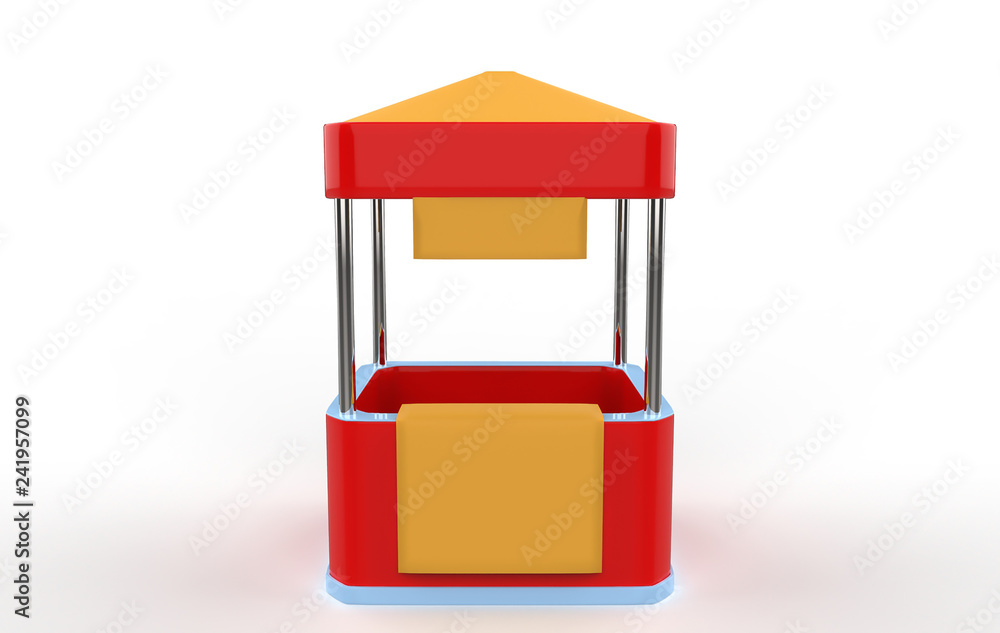 Promotional Or Trade Outdoor Kiosk, Stand, Newsstand. Cubicle. Mock Up, Template. 3d Illustration Isolated On White Background. Ready For Your Design. Product Advertising Promotional Or Trade Outdoor Kiosk, Stand, Newsstand. Cubicle. Mock Up, Template. 3d Illustration Isolated On White Background. Ready For Your Design. Product Advertising