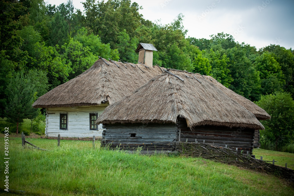 Old huts with thatched roof