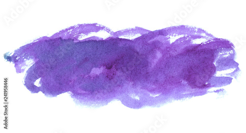 Purple watercolour stroke with brush texture, bright spot isolated on white background, hand painted illustration