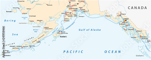Vector road map of the North American state of Alaska, United States of America