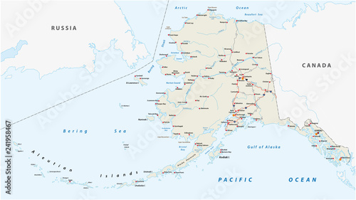 Vector road map of the North American state of Alaska  United States of America