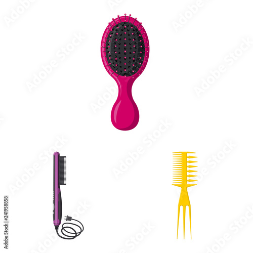Vector illustration of brush and hair icon. Set of brush and hairbrush vector icon for stock.