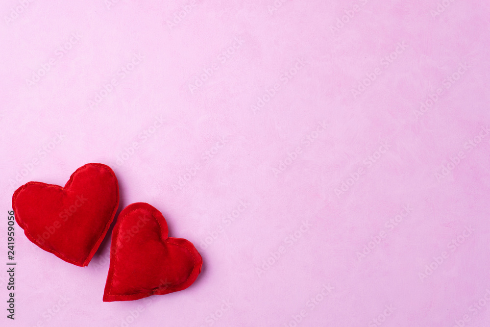 red Valentine's Day hearts on pink background, celebration, festive decoration, holiday banner