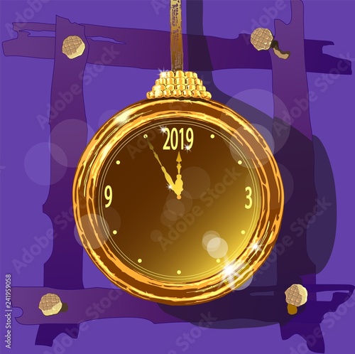 Gold watch on an unusual decorative background.