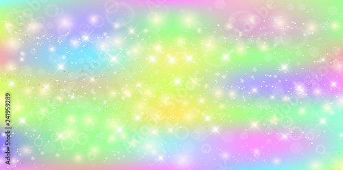 Unicorn rectangle background with rainbow mesh. Kawaii universe banner in princess colors.