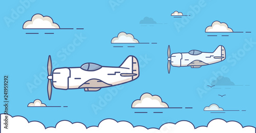 Military aircraft fighter american.Poster flat line art vector.