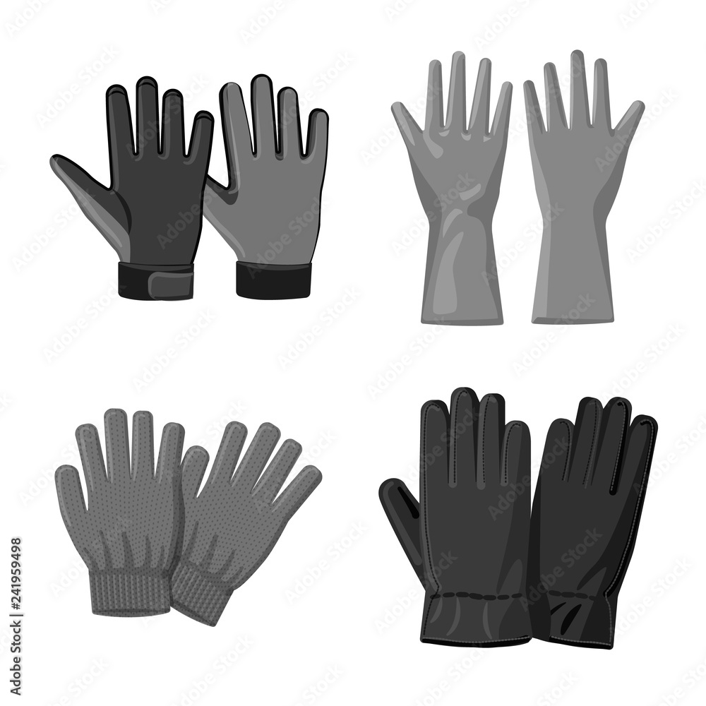 Vector illustration of glove and winter sign. Set of glove and equipment vector icon for stock. Vector illustration of glove and winter sign. Set of glove and equipment vector icon for stock.