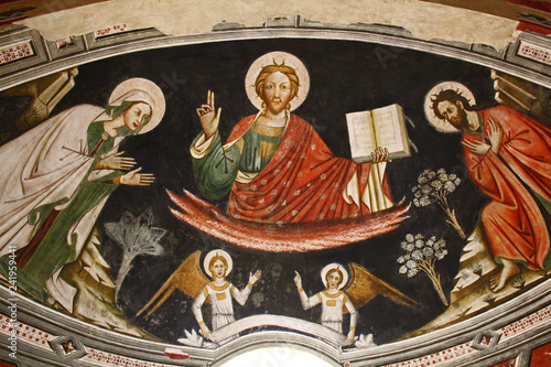 Cristo glorioso tra due santi; affresco nella Basilica di Santa Caterina d'Alessandria a Galatina (Puglie) photo