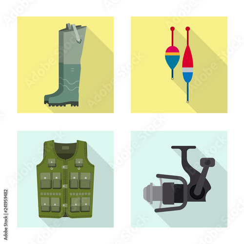 Vector illustration of fish and fishing sign. Set of fish and equipment stock vector illustration.