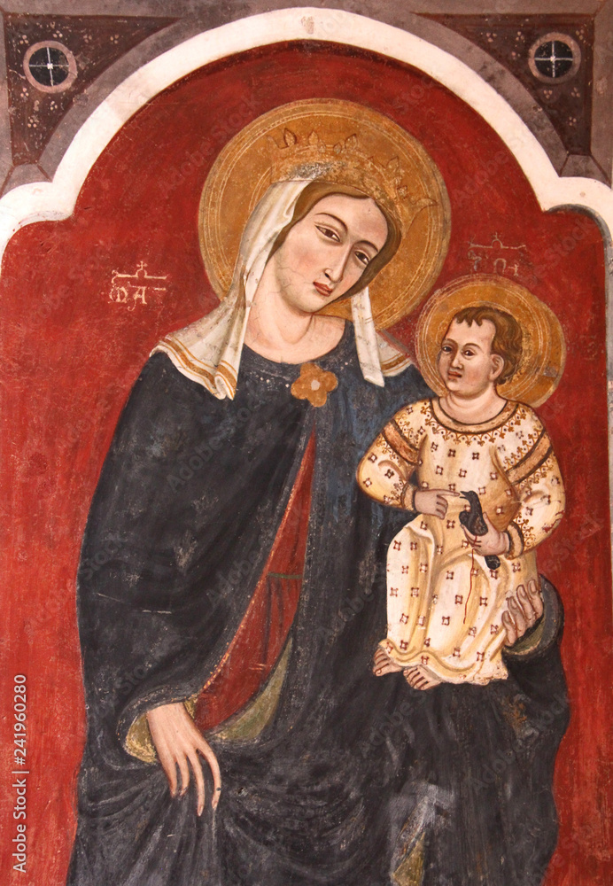 Madonna con Bambino; affresco nella Basilica di Santa Caterina d'Alessandria a Galatina (Puglie) Madonna con Bambino; affresco nella Basilica di Santa Caterina d'Alessandria a Galatina (Puglie)