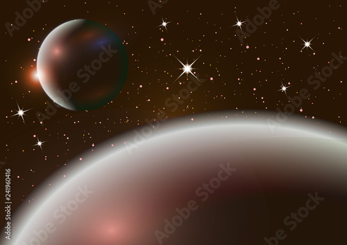 Fantastic background of outer space with planets  sky and stars. Vector illustration.