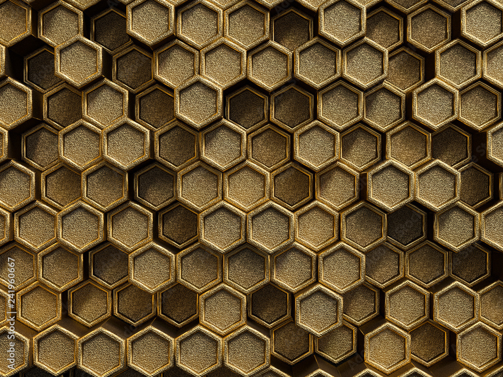 Gold geometric hexagon pattern, 3d rendering Gold geometric hexagon pattern, 3d rendering