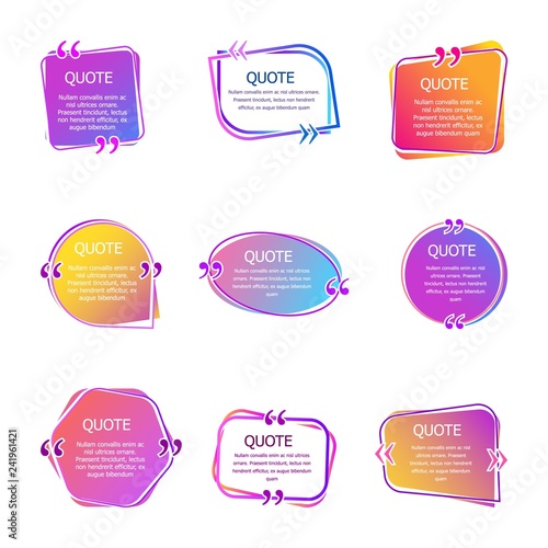 Quote boxes with text. Set of color quotes bubble templates. Speech bubbles. Citation in creative bubble vector isolated icons