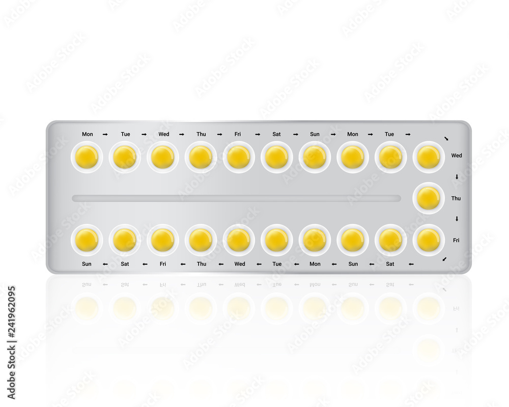Mock up Realistic Birth Control Pill Medicine Panel on White Background Vector Illustration. Tablets Medical and Health Concept. Mock up Realistic Birth Control Pill Medicine Panel on White Background Vector Illustration. Tablets Medical and Health Concept.