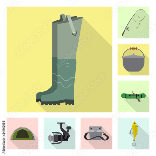 Isolated object of fish and fishing icon. Collection of fish and equipment vector icon for stock.
