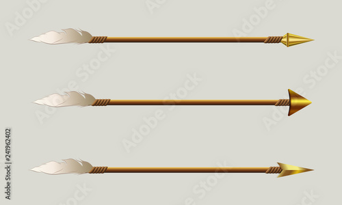 Arrow with gold tip and pen, design element.