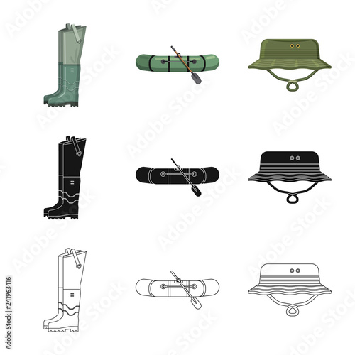 Vector illustration of fish and fishing icon. Collection of fish and equipment stock symbol for web.