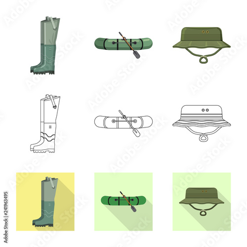 Vector illustration of fish and fishing icon. Set of fish and equipment vector icon for stock.