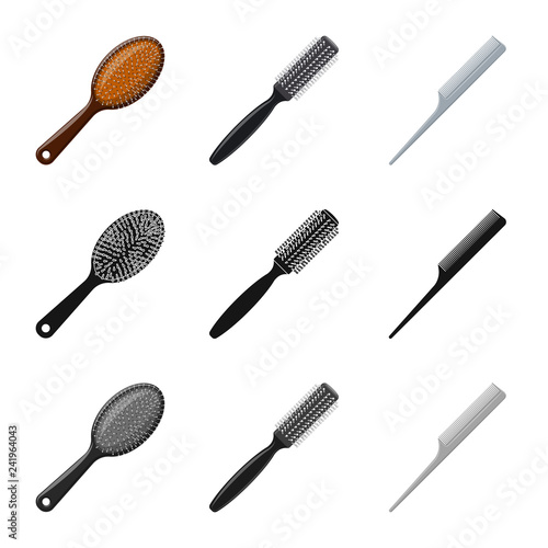 Isolated object of brush and hair symbol. Collection of brush and hairbrush stock symbol for web.