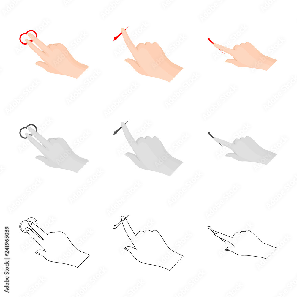Isolated object of touchscreen and hand logo. Collection of touchscreen and touch vector icon for stock. Isolated object of touchscreen and hand logo. Collection of touchscreen and touch vector icon for stock.