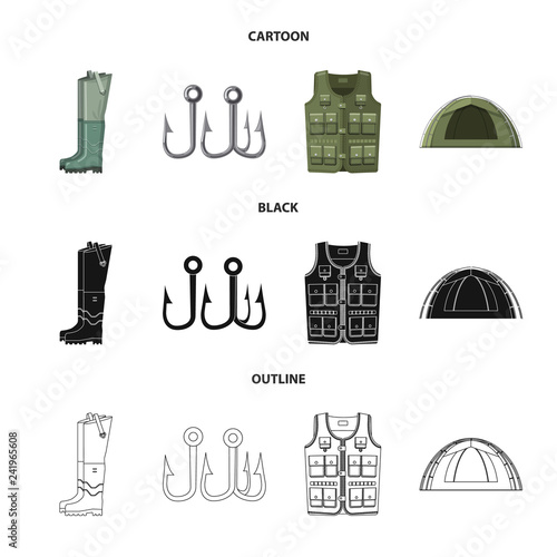 Vector illustration of fish and fishing icon. Collection of fish and equipment stock symbol for web.