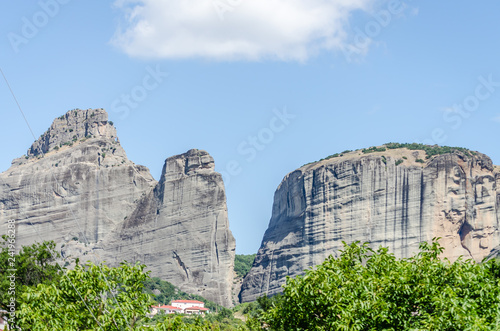 Panoramic view of the mountain from the town of Meteor Kalambaka in Greece