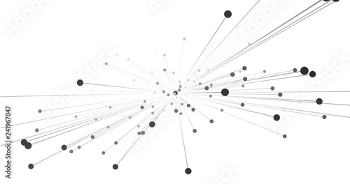 Abstract animation. The appearance and chaotic movement of black dots halftone on a white background with growing rays and space for corporate logo and text.