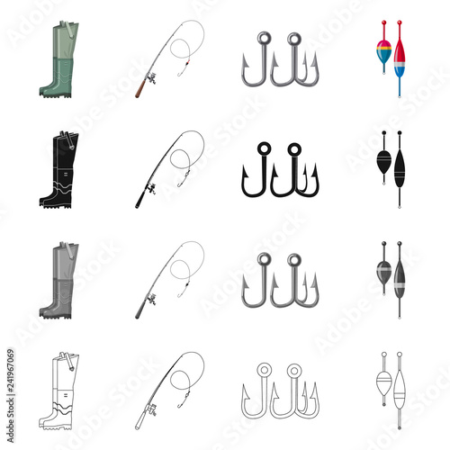 Vector design of fish and fishing symbol. Set of fish and equipment stock symbol for web.