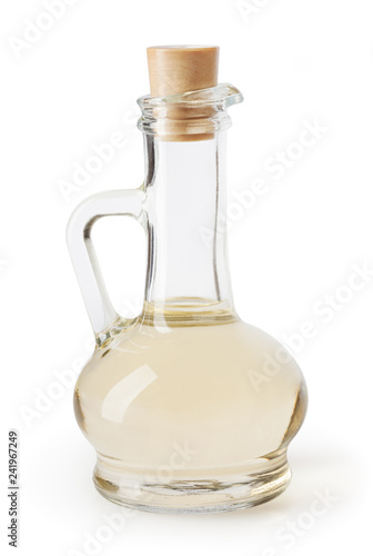 White vinegar in glass bottle isolated on white background with clipping path